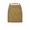 Saia Midi de Veludo com Fenda Frontal Estilo Retro Americano Transfronteiriça Outono e Inverno Nova Moda Versátil Afina a Cintura Cor Sólida