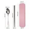 Conjunto de Talheres de Aço Inoxidável Garfo Colher Hashi Conjunto de Três Peças Presente para Estudante Colher Portátil para Exterior Armazenamento de Colher Hashi