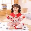 Pijama Infantil de Primavera e Outono para Meninas Manga Longa Gola Boneca Primavera e Outono Fofa Roupa de Casa Infantil Média e Grande Conjunto Algodão Imitação