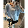 Camisa Base Feminina Manga Longa Solta Gola Redonda com Design de Alças Cruzadas nas Costas Favorita da Mochie Fashionista MQ1946