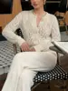 Cárdigan hueco para mujer bestseller transfronterizo con cuello redondo y diseño de botón de perla, color liso, manga larga, corte ajustado, elegante y versátil