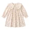 Colección Otoño 2026 Ropa Infantil: Cuello de muñeca, Flor de rosa tridimensional, Vestido para niña estilo francés, Estampado floral, Vestido infantil dulce de manga larga