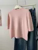 Camiseta Feminina de Tricô com Mistura de Cashmere Sem Costura, Manga Curta, Estilo Coreano Preguiçoso, Gola Alta, Manga Meia-Manga 26 Outono Inverno Camada Base Top