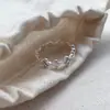 Anel de trevo de quatro folhas escovado em prata pura S999, anel aberto simples estilo ins com microincrustação, elegante e moderno com um toque cool e refinado