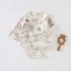 Macacão de bebê com estampa floral algodão puro Classe A gola envelope sem costura estilo primavera e outono macacão de bebê de manga comprida