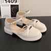 Sapatos Mary Jane para Mulheres 2026 Novo Verão Estilo Francês Sapatos Pequenos de Couro Sapatos Rasos de Solado Único Estilo Fada Combinando com Saias Sandálias de Bico Fechado