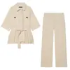 Comercio Exterior Ropa de Mujer 2026 Moda Europea y Americana Conjunto de Ropa Safari de Mezcla de Lino con Cinturón Camisa y Pantalones para Mujer E50521