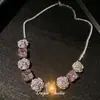 Conjunto de brincos e colar com franja em forma de gota d'água cravejado de diamantes, corrente para clavícula exagerada atmosférica europeia e americana, joias de luxo leve de alta qualidade, atacado
