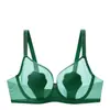 Uña de Gato Ultra-delgado Sexy Malla Hueca Ropa Interior para Mujer Pecho Grande Llamativo Pequeño Anillo de Acero Suave Pecho Anti-caída Conjunto de Sujetador