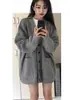 Abrigo Suéter Gris de Longitud Media para Mujer, Ropa de Abrigo Otoño e Invierno, Cardigan de Punto Suave Estilo Japonés Perezoso Retro