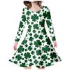 Vestido largo de manga larga para niña con estampado digital 3D transfronterizo, trébol de cuatro hojas de la suerte, estilo casual fresco, cuello redondo, vestido de princesa