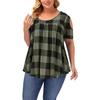 Top de Verano 2026 Transfronterizo Amazon Europeo y Americano Estampado a Cuadros Cuello Redondo Holgado Seda de Leche Talla Grande para Mujer
