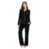 Pijama feminino transfronteiriço para outono e inverno, conjunto de duas peças com camisa de manga comprida e calça, roupa de casa feminina