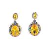 Italiano Estilo Corte Vintage Lujo Ligero Juego de Diamantes Púrpura Doble Color Oro Color Diamante Amarillo Colgante Arete Anillo Abierto para Mujer