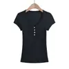 Moda Estilo Chica Atractiva Camiseta Ajustada de Manga Corta con Cuello en V 2024 Verano Nuevo Top de Punto de un Solo Botón con Bordado de Letras