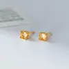 Pendientes Redondos de Plata de Ley S925 Nalan, Diseño Exquisito y Sencillo de Nicho, Elegantes con Citrino, Montura de Cuatro Garras M07468
