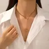 Collar Largo de Acero Inoxidable Transfronterizo Europeo y Americano, Colgante de Hoja de Acero de Titanio Chapado en Oro de 18 Quilates, Joyería Larga con Borlas para Mujer de Vacaciones