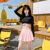 Traje de baño de dos piezas, nuevo estilo de verano, con cinturilla con letras, diseño de falda de cintura alta adelgazante, estilo playero para chicas jóvenes enérgicas