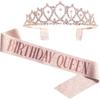 Spot Festa de Aniversário Faixa de Cabeça Menina Aniversariante Etiqueta Menina Aniversariante com Conjunto Coroa Rosa Rosa Bebê Alças de Ombro