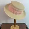Sombrero de Paja Elegante Francés de Color Claro Estilo Resort de Alta Gama Sombrero de Ala Plana Ala Ancha Sombrero de Sol de Verano para Mujer