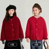 Chaqueta Infantil Pudding Haru 2025 Invierno Nueva Chaqueta de Algodón Doble Cara Rojo Forro Polar Top para Niñas