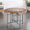 Tapa de Mesa Redonda Grande con Plato Giratorio de Vidrio, Estructura de Mesa Plegable, Mesa de Comedor, Mesa para Comedor, Uso en Hogar Rural, Mesa de Hotel