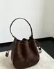 Bolso Cubo Retro de Piel de Vaca Esmerilada de Alta Gama Lujo Ligero Bolso de Hombro Único para Mujer Gran Capacidad Bolso con Cordón Bolso de Axila