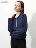 CANVAUS Nuevo Sudadera con Cremallera Casual Estilo Academia para Mujer Otoño e Invierno Cuello Polo Bordado Holgada Manga Larga Color Sólido