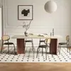 Mesa de Jantar de Pedra Travertino Novo Estilo para Uso Doméstico, Mesa de Jantar Moderna para Apartamentos Pequenos, Conjunto de Mesa e Cadeiras de Jantar Retangulares Estilo Retro Francês