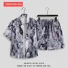 Camisa de Flores Hawaianas Traje de Playa Verano Delgado Sanya Viaje Pareja Hombre y Mujer Talla Grande Pantalones Casuales Sueltos