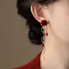 Pendientes Largos de Flor Roja para Mujer, Pendientes Únicos y Hermosos Adecuados para Invierno, Accesorios para Orejas de Nicho