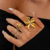 Anel Aberto Flor Oca de Aço Inoxidável Anel de Luxo Leve High-End Moda Transfronteiriça Europeia e Americana Joia de Mão Versátil Atacado