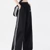 Pantalones deportivos de pierna ancha a rayas de secado rápido American High Street para mujer 2025 Verano Nuevo Sueltos Adelgazantes Casual Cargo Pantalones Largos