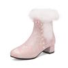 Elegantes Botines Cortos de Piel de Conejo Antigua para Mujer, Botas de Caballero de Tacón Medio Grueso, Estampado de Perlas, Estilo Chino Cheongsam, Zapatos y Botas de la Dinastía Han