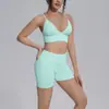 Nuevo Conjunto Deportivo de Cuatro Piezas para Entrenamiento Yoga Running Fitness, Color Sólido Transfronterizo Elástico Alto Ajustado