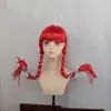 Adereços de Performance de Personagem de Halloween Peruca Colorida Tranças Duplas Peruca Cosplay Unissex Cobertura Completa da Cabeça Trançada