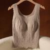 Camisola Sexy Quente de Lã e Seda com Renda Francesa para Mulheres com Bojos, Não Precisa Usar Sutiã, Corte Justo para Usar por Baixo e por Cima