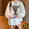 Moletom Casual Outono e Inverno, Top Versátil com Forro de Fleece, Novo Estilo com Capuz Estampado, Gola Redonda Casual Solto e Confortável