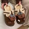 Inverno Feminino Retrô Color-Blocked Laço Ursinho de Pelúcia Quente Exterior Birkenstock Sapatos Fofos Borboleta Sapatos de Algodão