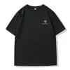 Camisa casual fina e moderna de verão, gola redonda, corte solto, fresca, de algodão, manga curta, para esportes ao ar livre, com estampa em inglês, atacado de fábrica