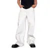 Novos Jeans Retos Soltos Branco Puro com Caimento Lavado Estilo Hong Kong Retro Estendido Simples Calças de Perna Larga Masculinas