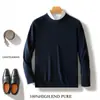 Nuevo suéter de punto de lana 100% puro para hombre, de punto, cuello redondo, color liso, capa base, casual de negocios, talla grande, para otoño e invierno, transfronterizo