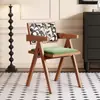 Silla de Comedor de Madera Maciza para Uso Doméstico, Estilo Chandigarh de Mediados de Siglo, Estilo Wabi-Sabi, Silla con Reposabrazos y Cojín Suave, Silla de Ratán para Ocio