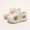 Zapatillas infantiles, zapatos casuales de velcro con estampado floral para niñas, tallas medianas y grandes, zapatillas de entrenamiento retro alemanas, zapatillas de correr de suela blanda para niñas