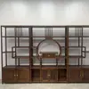 Estante de Exhibición de Madera Maciza Estilo Chino Nuevo, Biombo Divisor, Vitrina de Té para Sala de Estar, Armario para Múltiples Tesoros, Almacenamiento de Adornos, Estantería de Exhibición