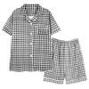 2023 Ropa de Dormir de Comercio Exterior para Mujer Verano Manga Corta Shorts Cardigan con Solapa Dibujo Animado Polvo Estampado Leopardo Conjunto de Ropa para el Hogar Estilo Coreano