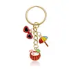 Chaveiro de Liga de Zinco Esmaltada em Formato de Frutas do Oceano Desenho Animado Praia Casca de Coco Pingente Decoração de Mochila