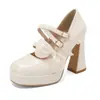 Nuevos Zapatos de Mujer 2026 con Correas de Moño, Zapatos de Salón Mary Jane, Tacones Altos Gruesos, Zapatos de Suela Gruesa, Tallas Grandes 40-45