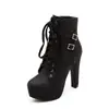 Botas de invierno nuevas para mujer en varios tamaños, de tacón alto, de tacón grueso, con hebilla de cinturón, botas de media pantorrilla