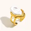 Pendientes de Imitación de Perla Estilo Barroco Transfronterizos Europeos y Americanos Verano Acero Inoxidable de Gama Alta Chapado en Oro de 18K Anillo Francés Personalizado